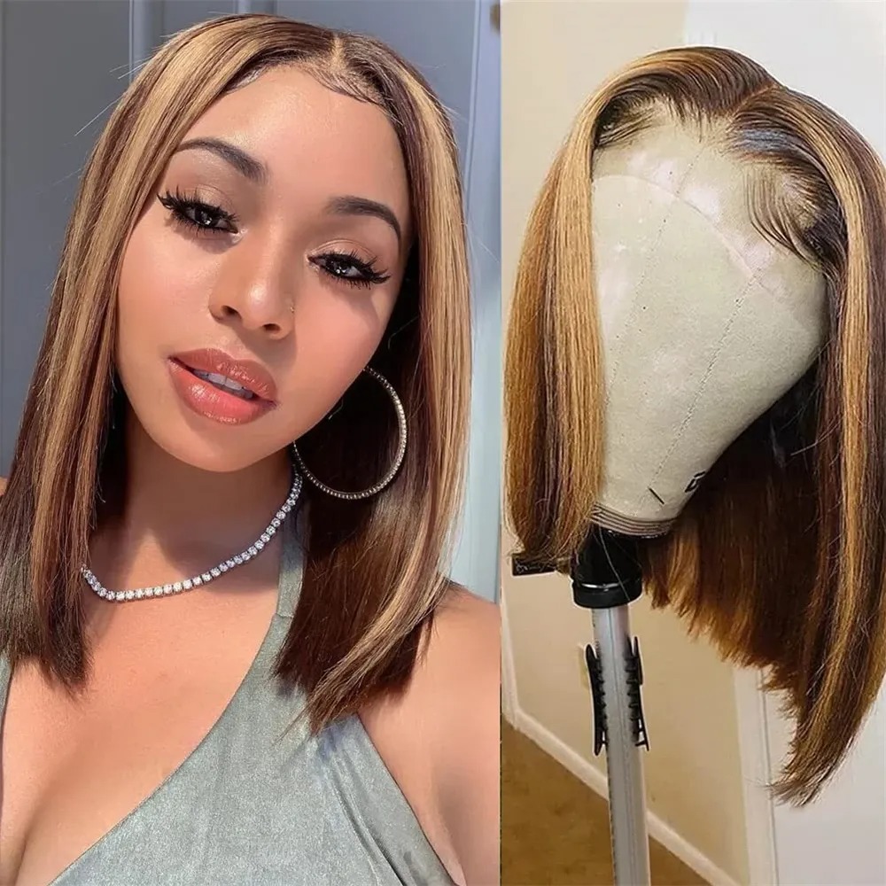 Pre Parted 13X4 Lace Front Bob Wig - Highlight Blonde Perücke, kurze Lace-Front-Perücke, 13x4