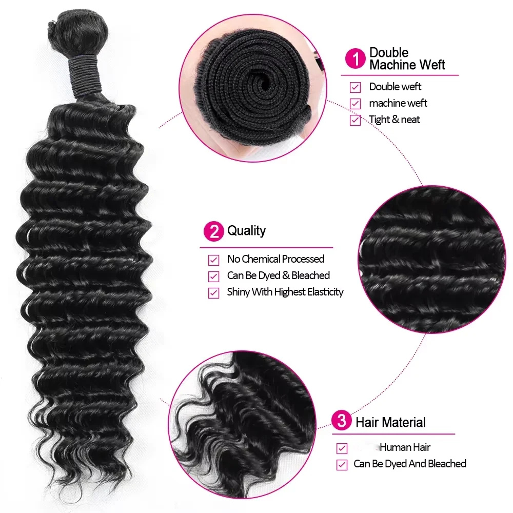 Brasilianisches Echthaar, tief – Deep Wave 3 Bundles With Closure Bewertung und Preis